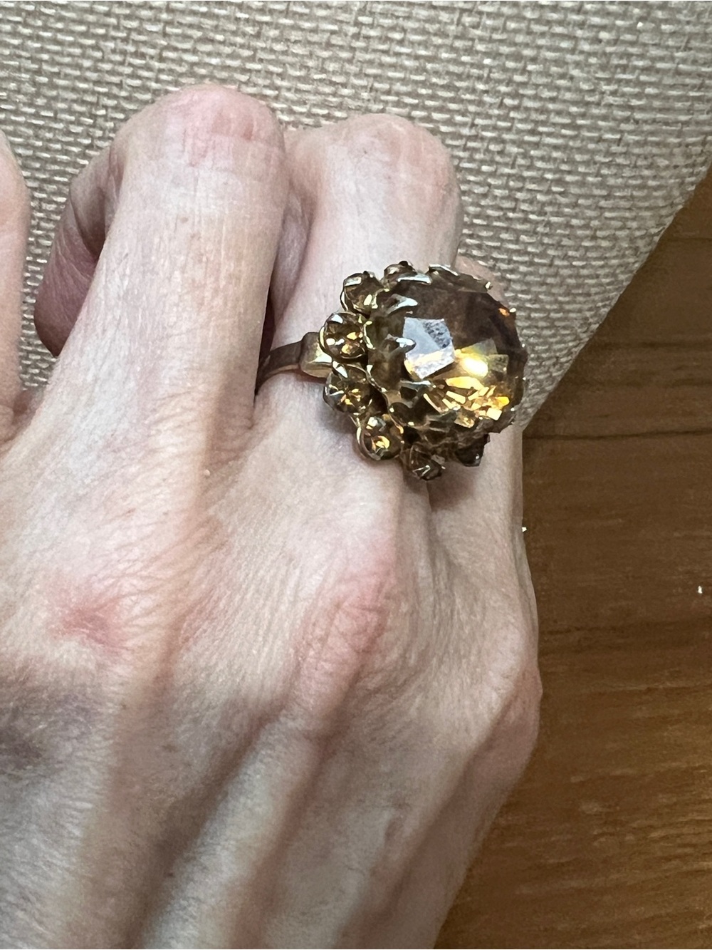Vintage Gold-Tone Amber Crystal Cocktail Ring - Adjustable - Picture 10 of 10